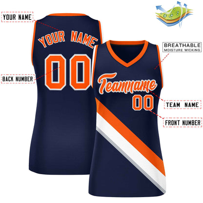 Custom Navy Orange-White Thick Slash Fashion Tops Mesh Netball Dress For Women