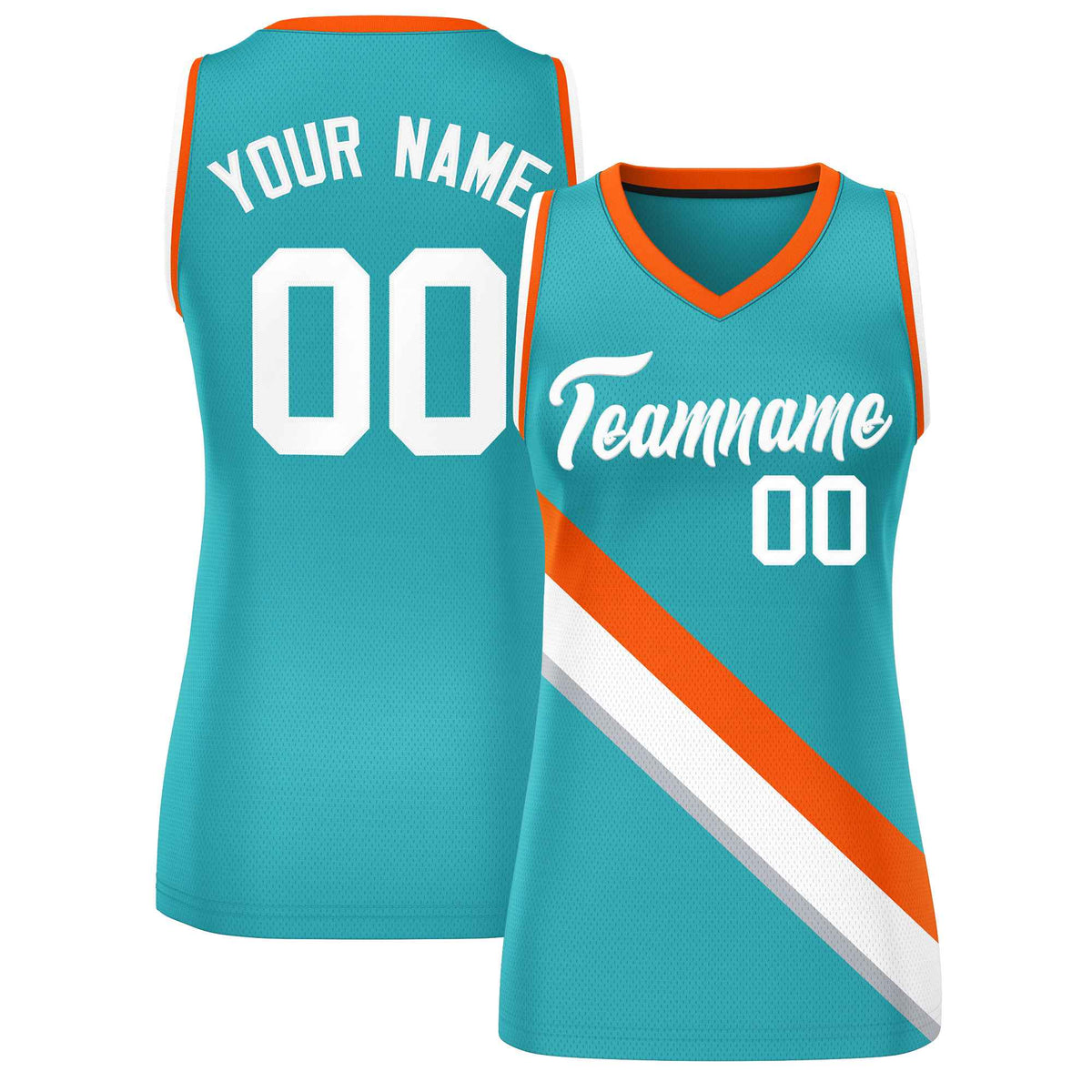 Custom Aqua Orange-White Thick Slash Fashion Tops Mesh Netball Dress For Women