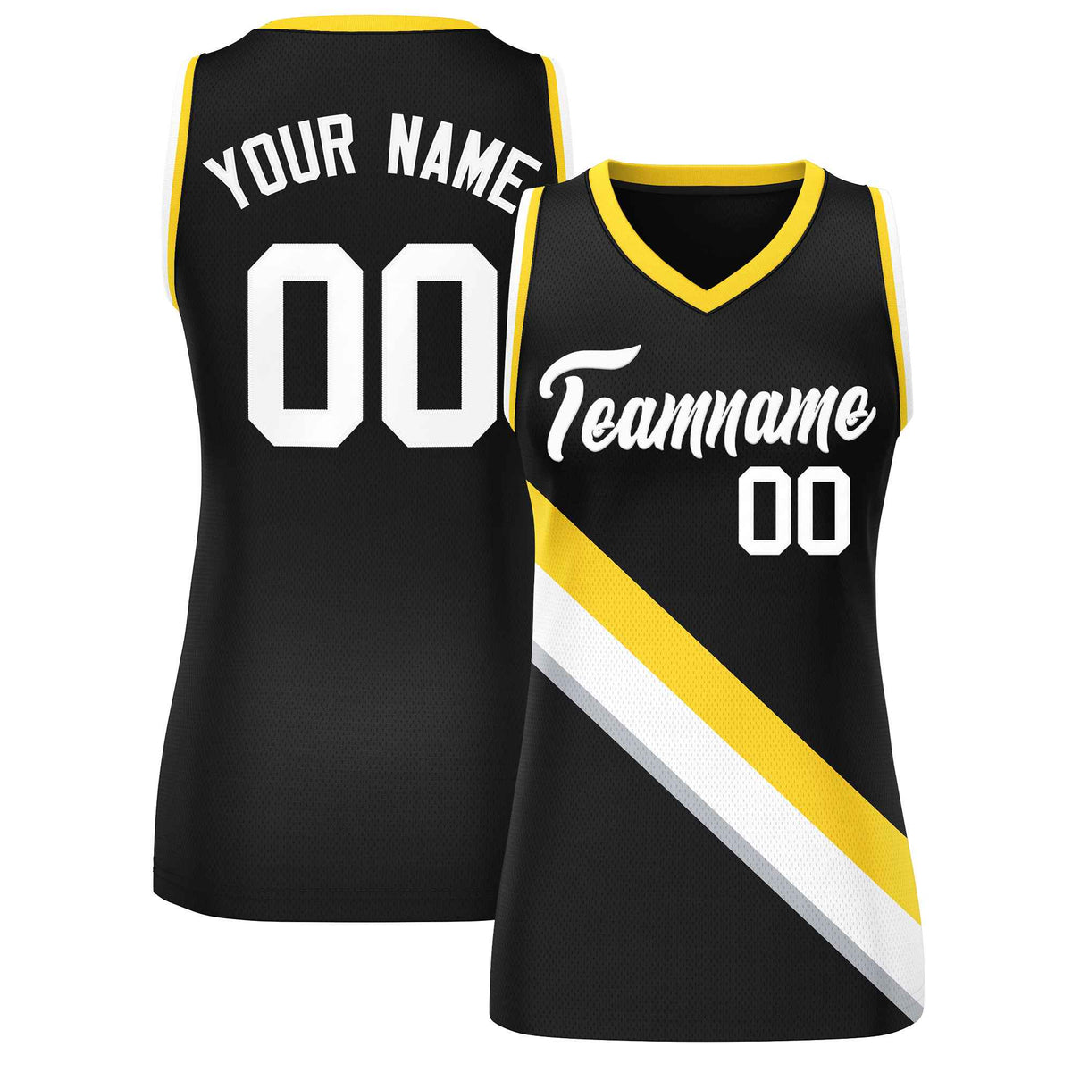 Custom Black Gold-White Thick Slash Fashion Tops Mesh Netball Dress For Women