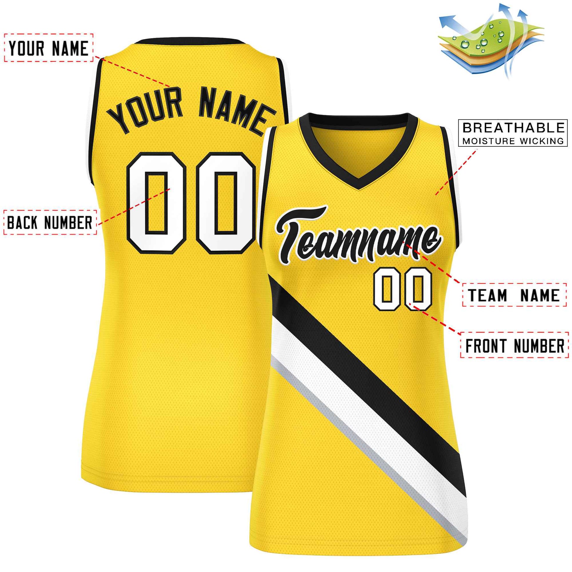 Custom Gold Black-White Thick Slash Fashion Tops Mesh Netball Dress For Women