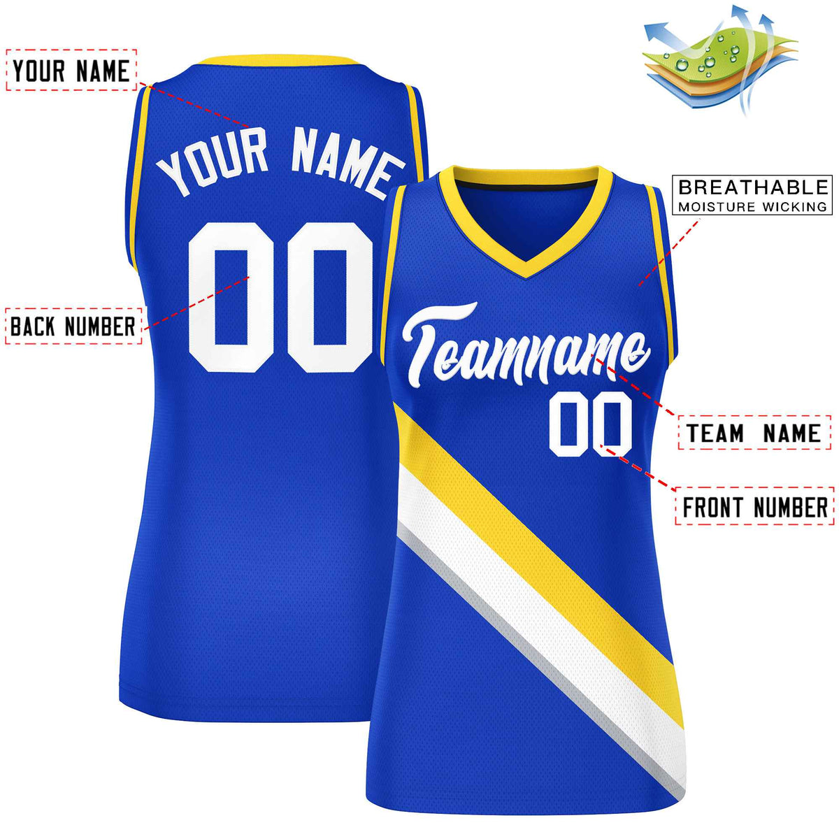 Custom Royal Gold-Royal Thick Slash Fashion Tops Mesh Netball Dress For Women