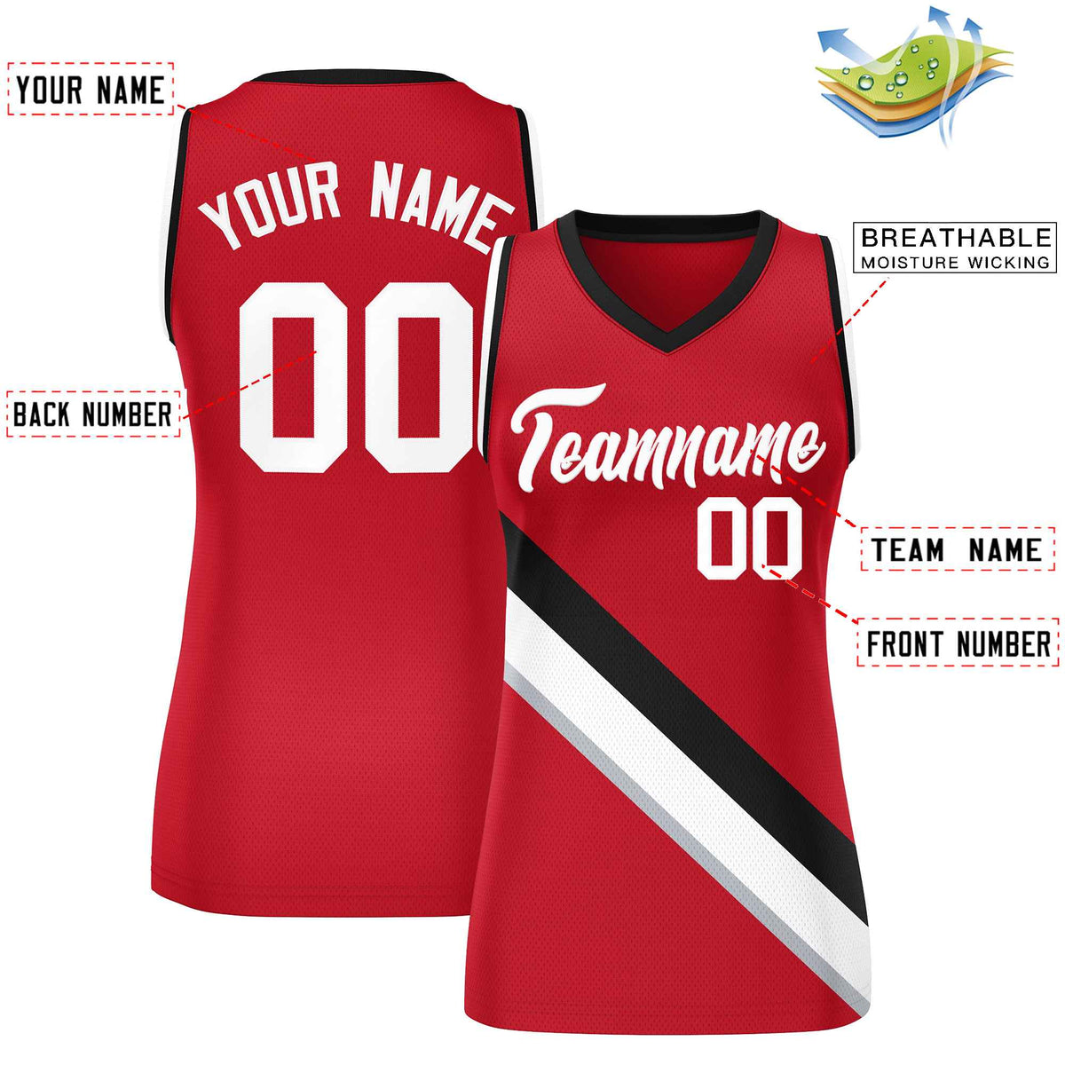 Custom Red Black-White Thick Slash Fashion Tops Mesh Netball Dress For Women