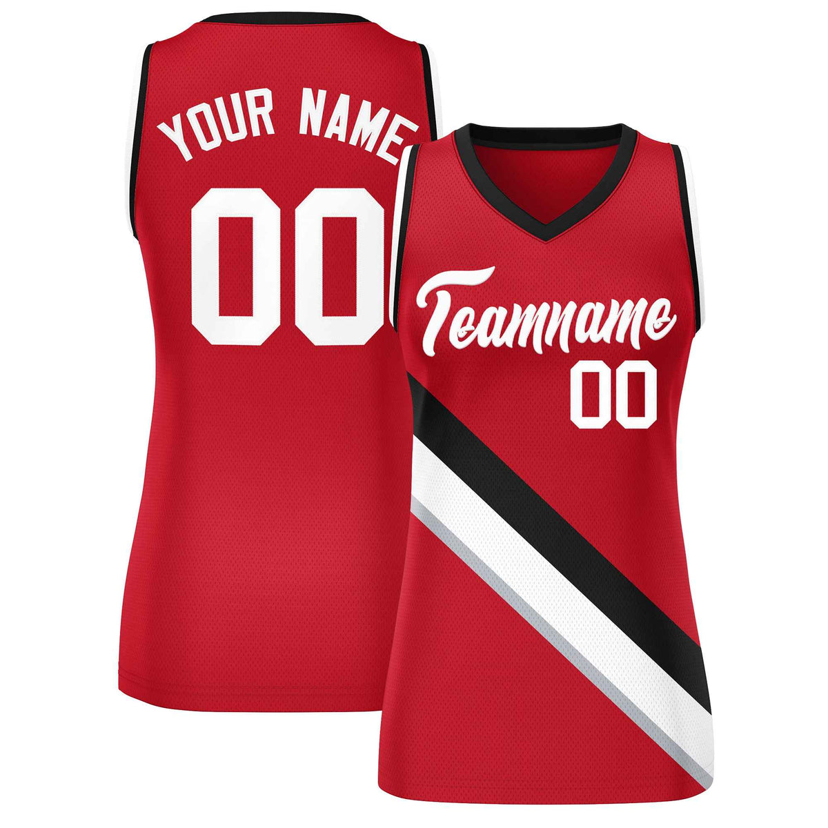 Custom Red Black-White Thick Slash Fashion Tops Mesh Netball Dress For Women