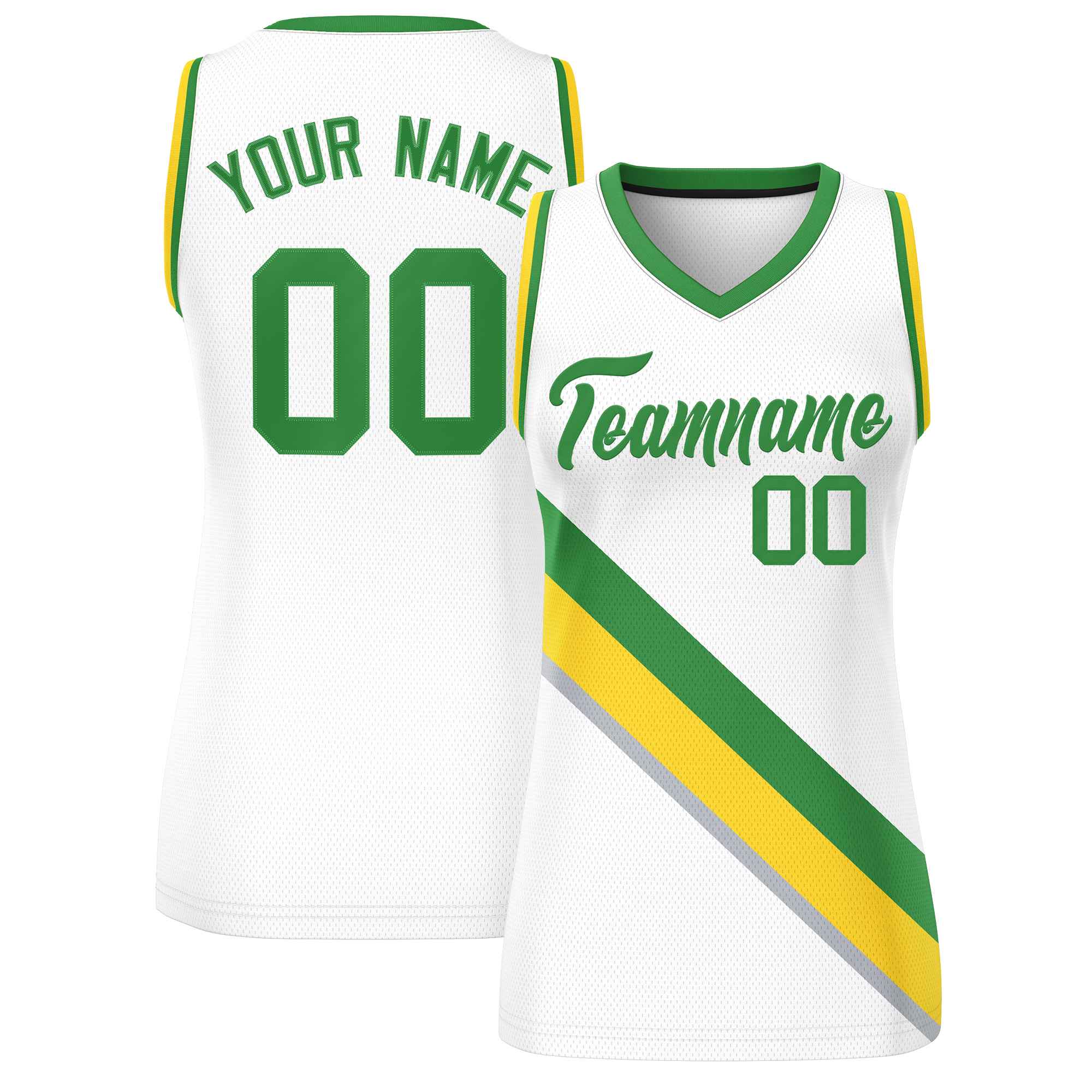 Custom White Kelly Green-Gold Thick Slash Fashion Tops Mesh Netball Dress For Women