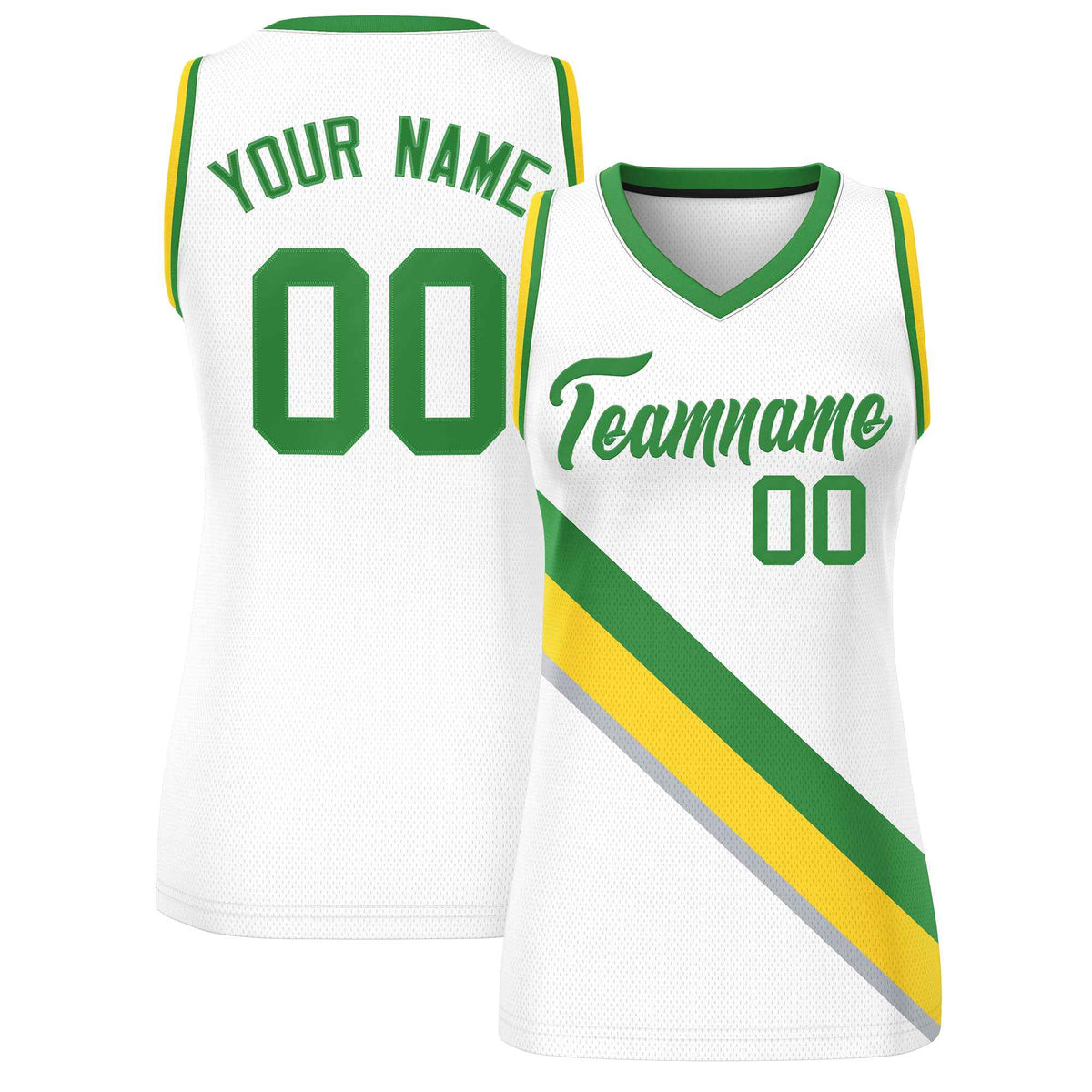 Custom White Kelly Green-Gold Thick Slash Fashion Tops Mesh Netball Dress For Women