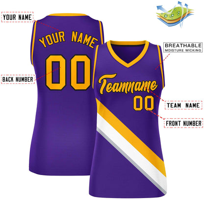Custom Purple Yellow-Purple Thick Slash Fashion Tops Mesh Netball Dress For Women