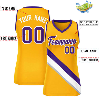 Custom Yellow Purple-White Thick Slash Fashion Tops Mesh Netball Dress For Women