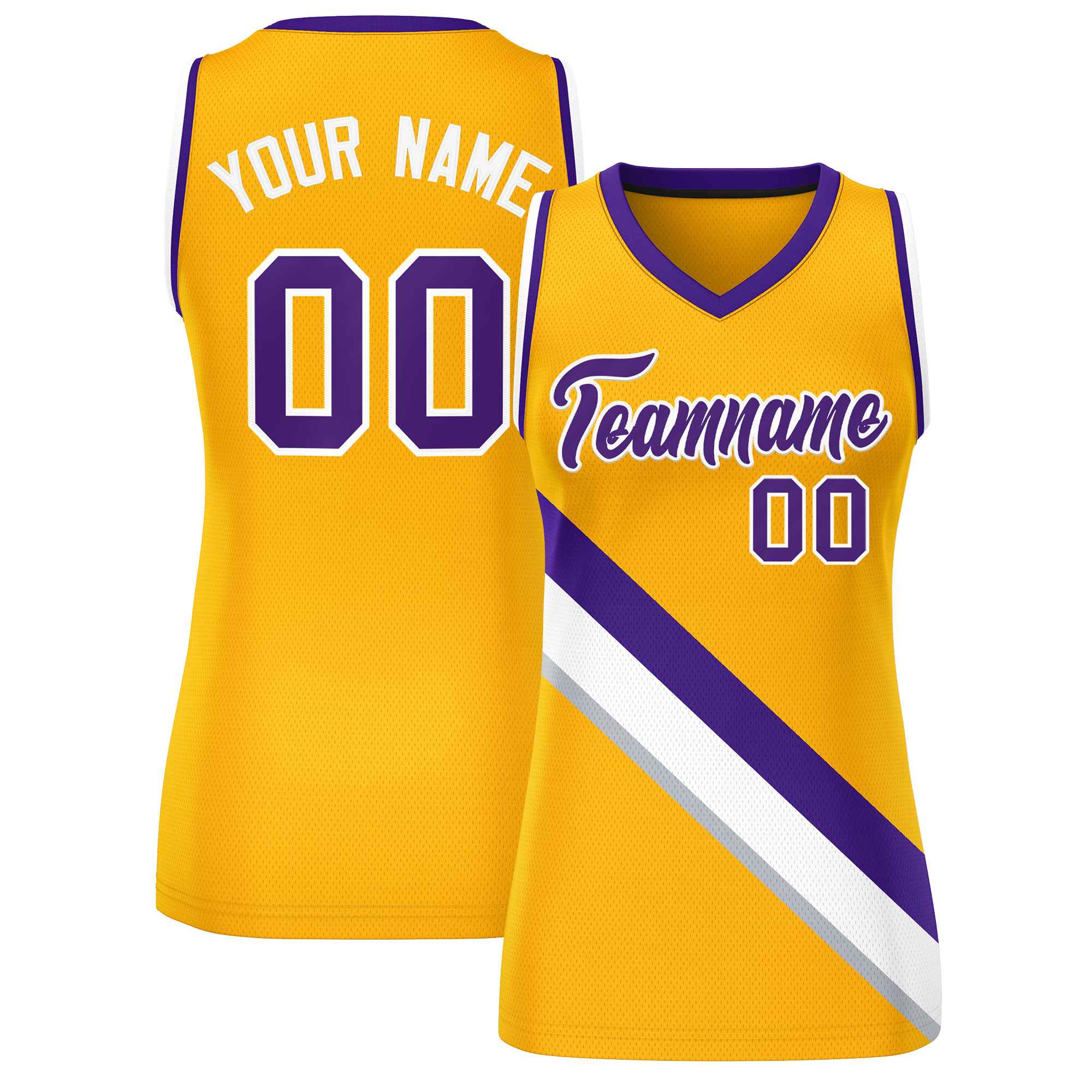 Custom Yellow Purple-White Thick Slash Fashion Tops Mesh Netball Dress For Women