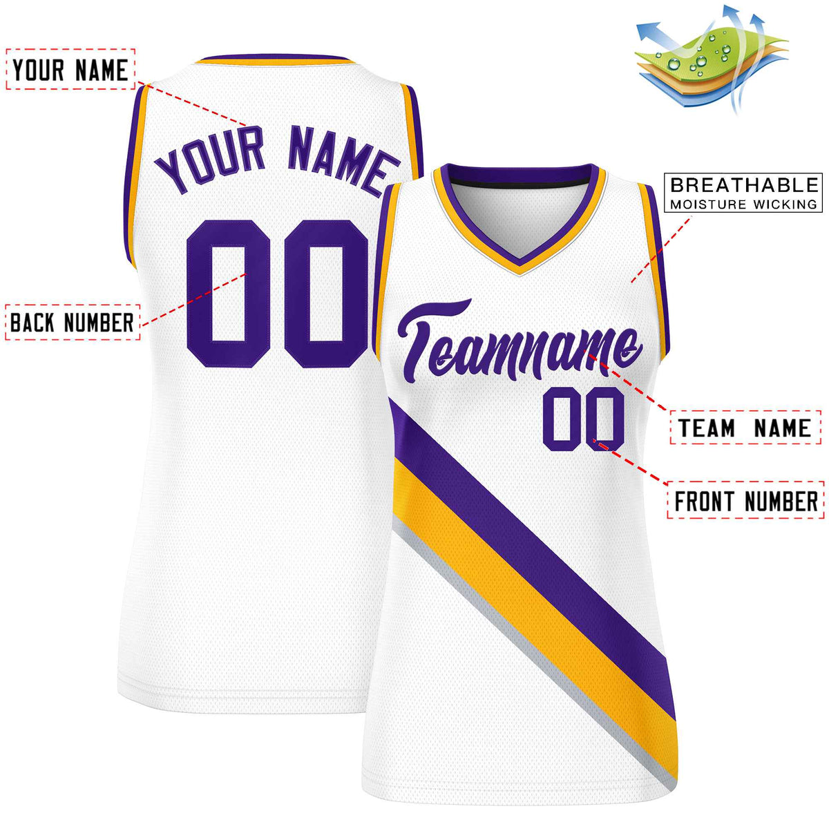 Custom White Yellow-Purple Thick Slash Fashion Tops Mesh Netball Dress For Women