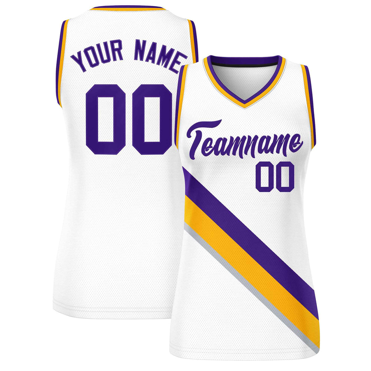 Custom White Yellow-Purple Thick Slash Fashion Tops Mesh Netball Dress For Women