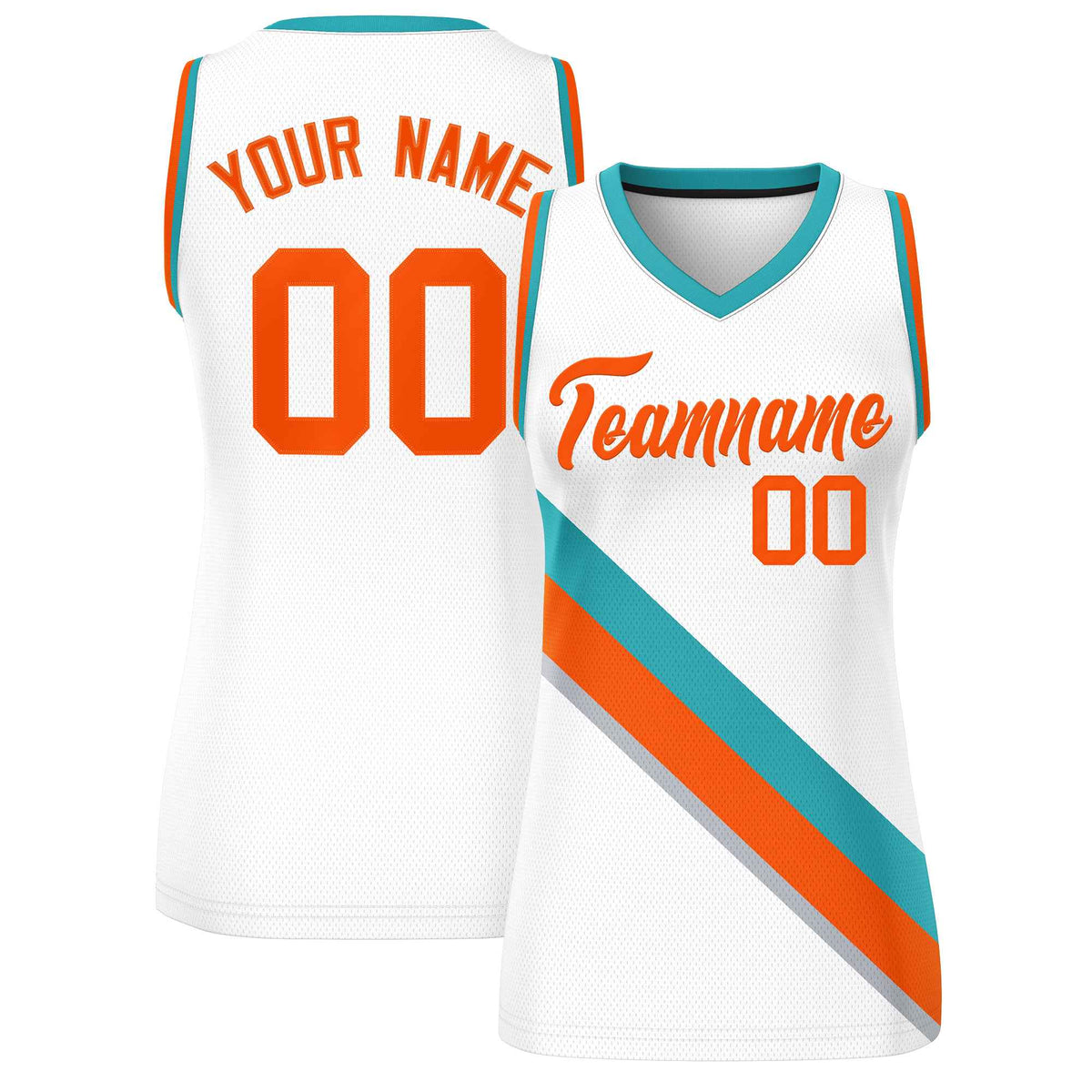 Custom White Aqua-Orange Thick Slash Fashion Tops Mesh Netball Dress For Women