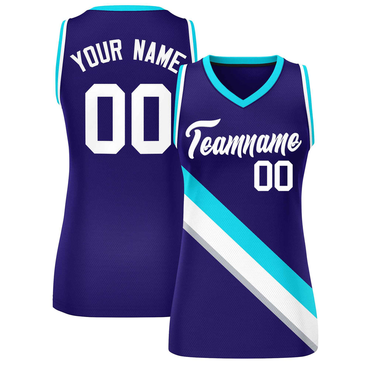 Custom Purple White-Powder Blue Thick Slash Fashion Tops Mesh Netball Dress For Women