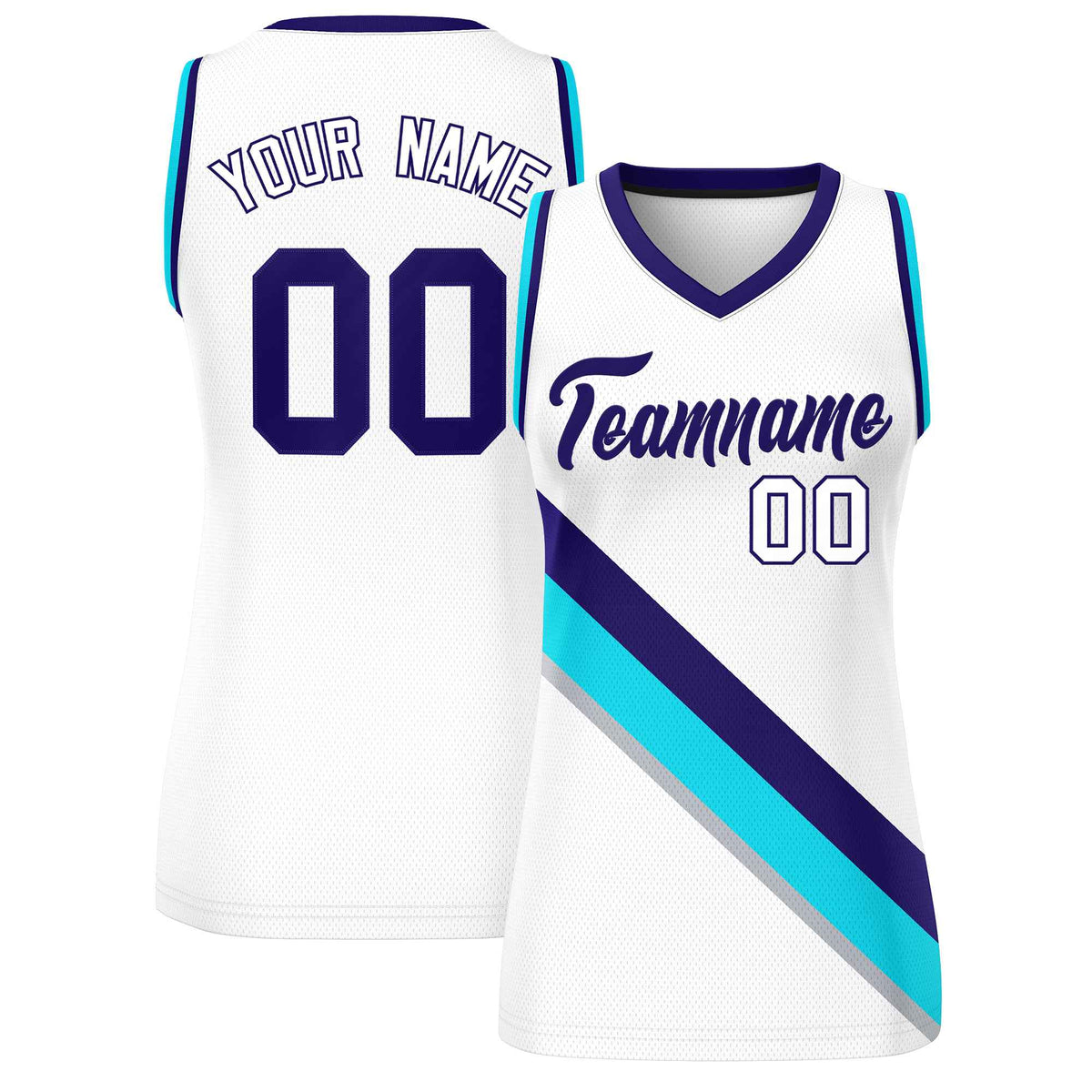 Custom White Purple-Powder Blue Thick Slash Fashion Tops Mesh Netball Dress For Women