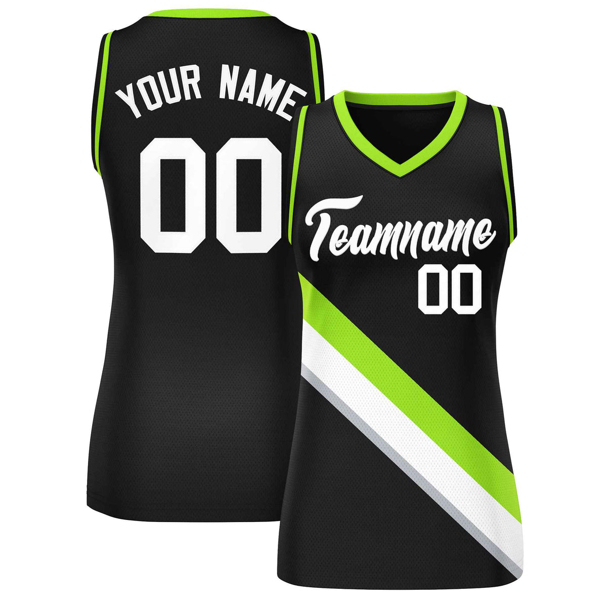 Custom Black Neon Green-Black Thick Slash Fashion Tops Mesh Netball Dress For Women