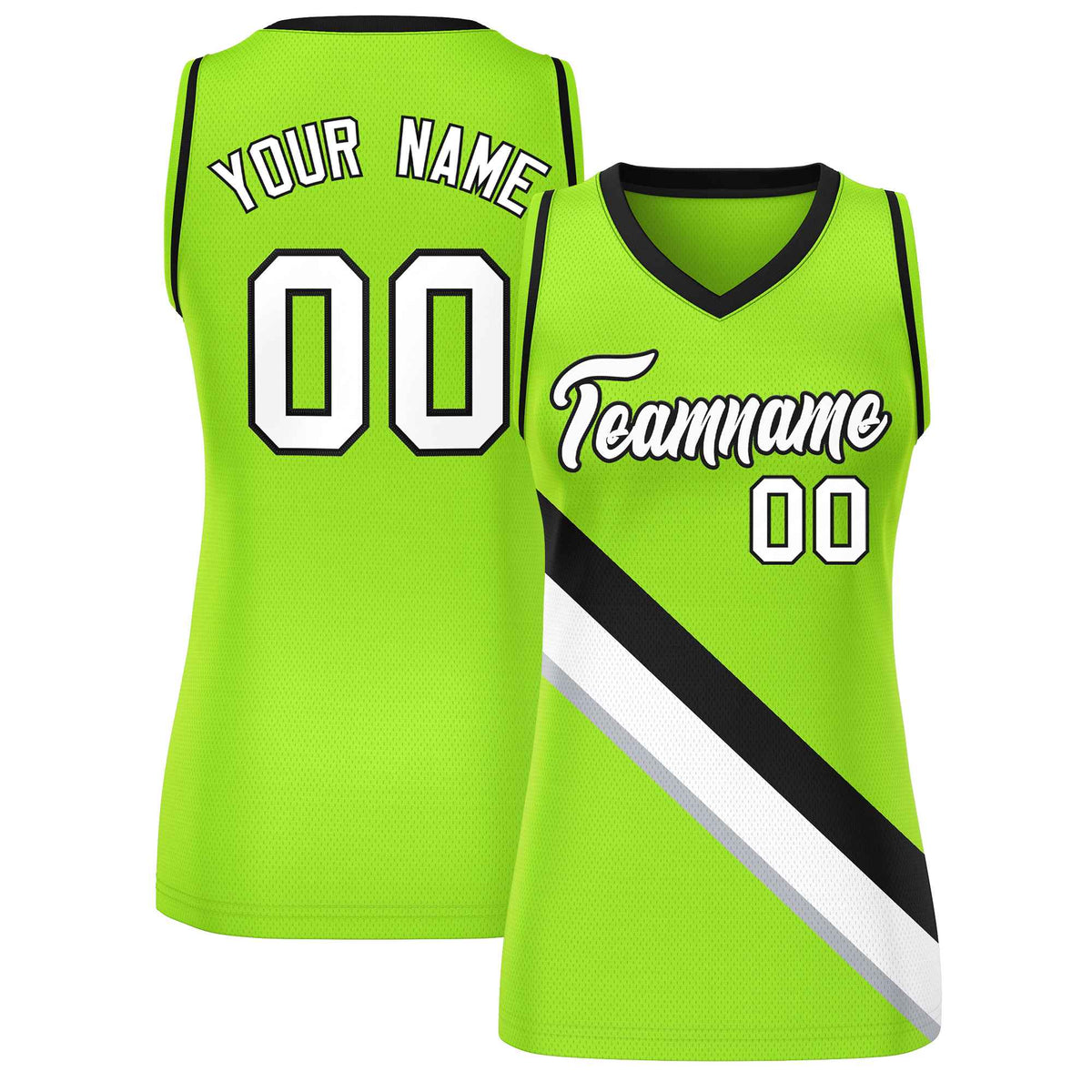 Custom Neon Green Black-Neon Green Thick Slash Fashion Tops Mesh Netball Dress For Women