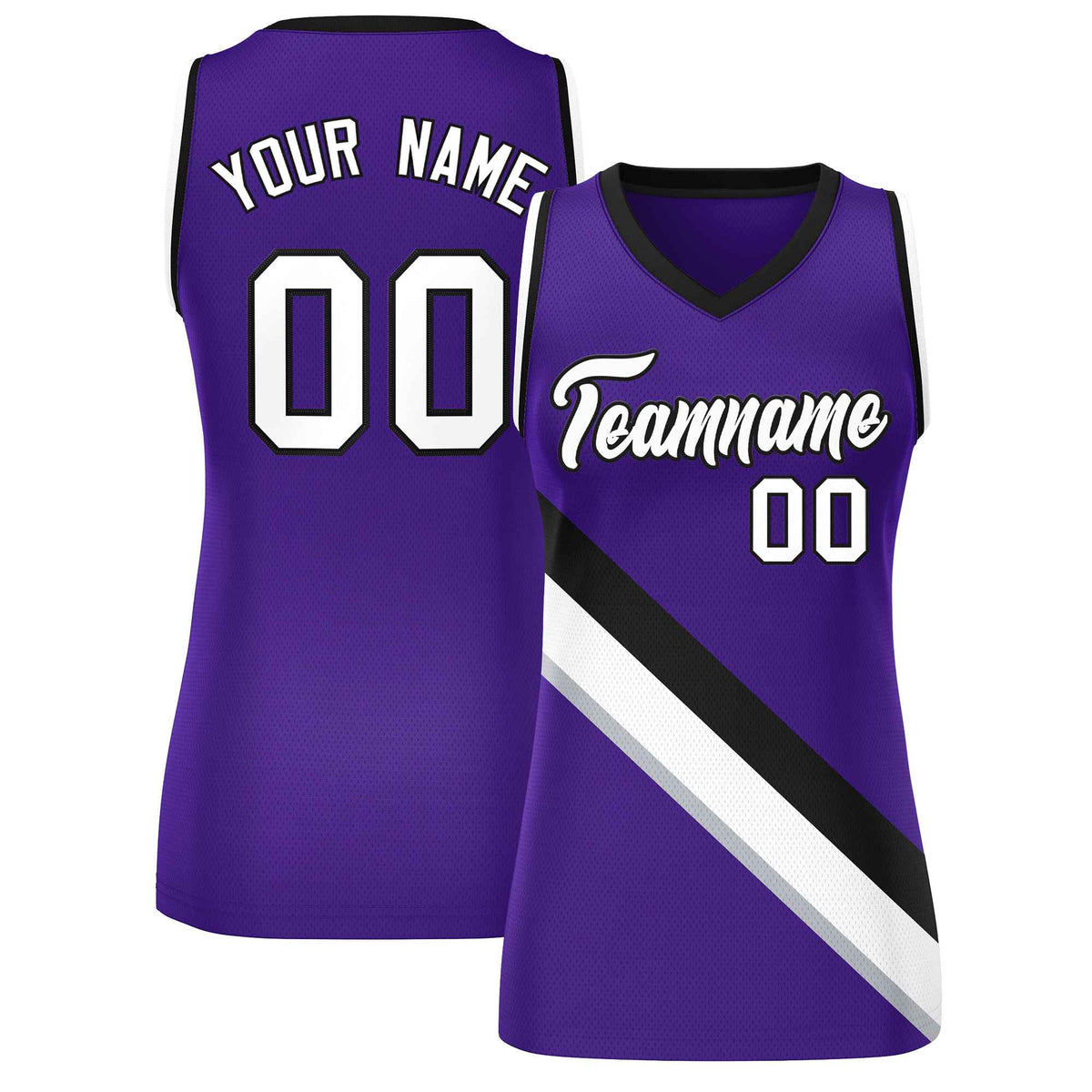 Custom Purple Black-White Thick Slash Fashion Tops Mesh Netball Dress For Women