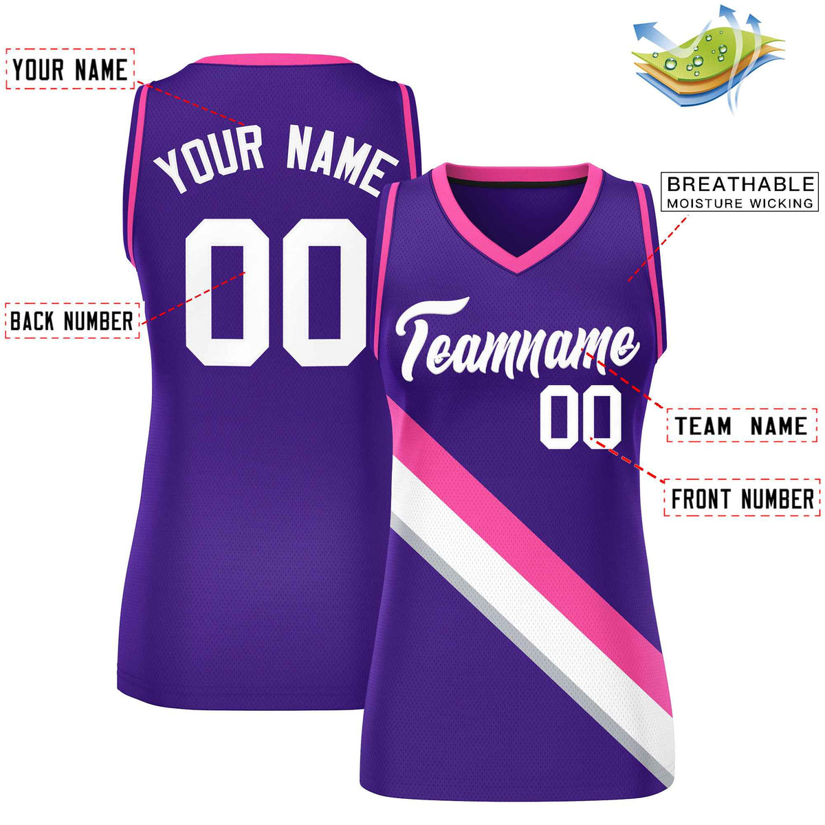 Custom Purple Pink-Purple Thick Slash Fashion Tops Mesh Netball Dress For Women