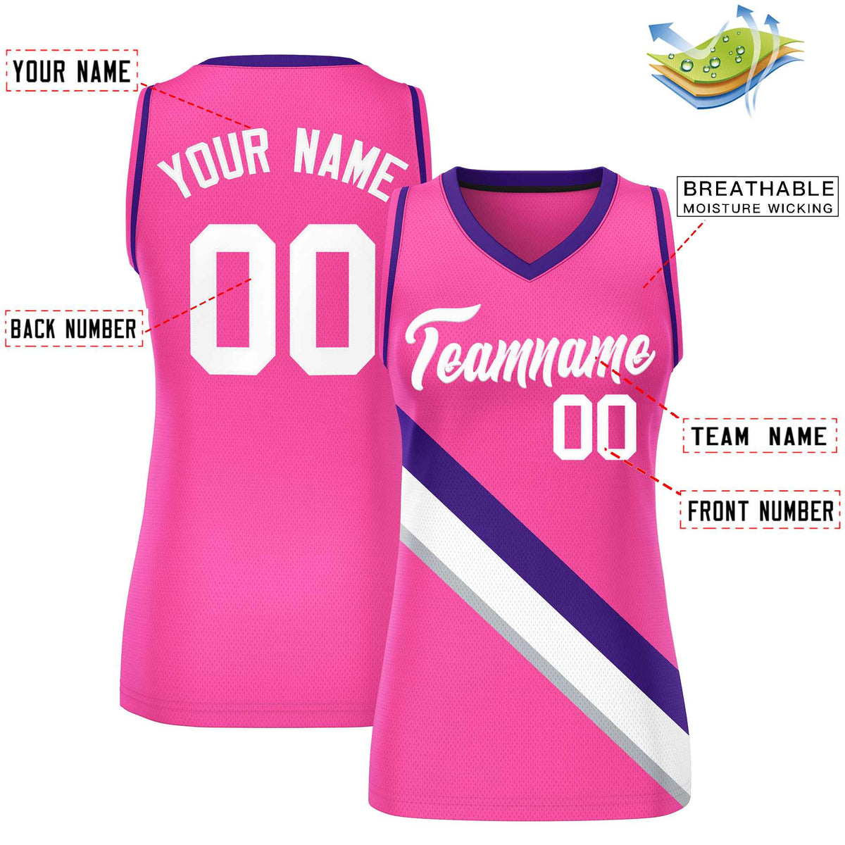 Custom Pink Purple-Pink Thick Slash Fashion Tops Mesh Netball Dress For Women
