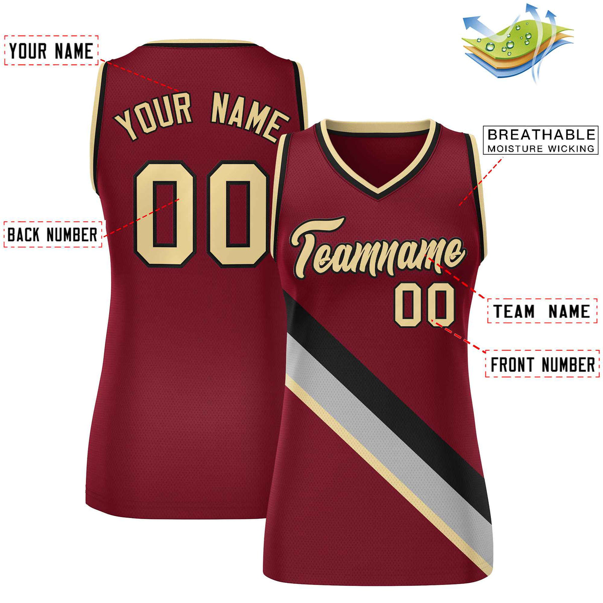 Custom Crimson Black-Khaki Thick Slash Fashion Tops Mesh Netball Dress For Women