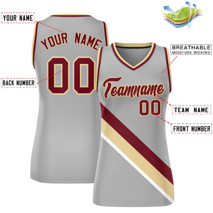 Custom Light Gray Crimson-Khaki Thick Slash Fashion Tops Mesh Netball Dress For Women