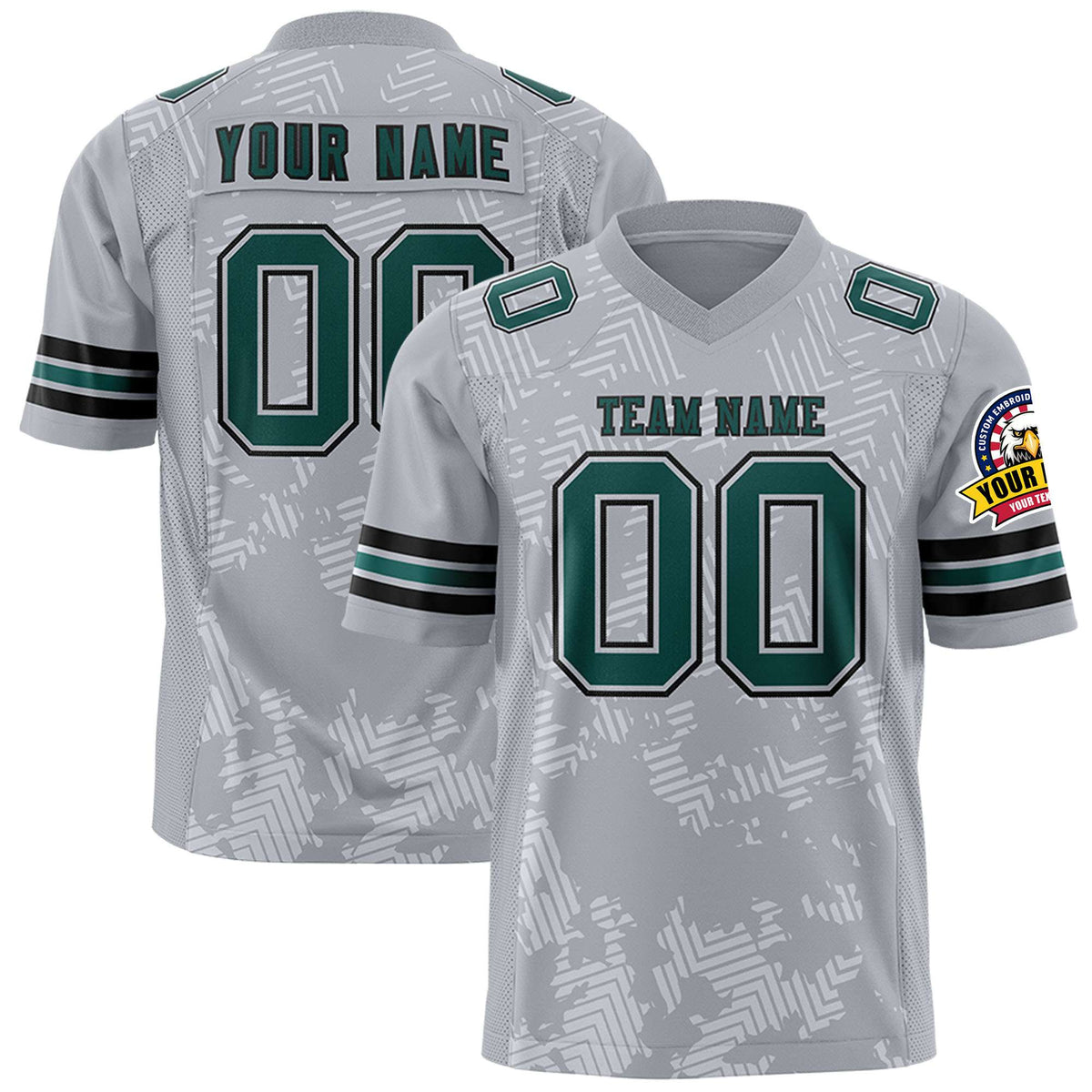 Custom Gray Midnight Green-Black Personalized Graffiti Line Design Authentic Football Jersey