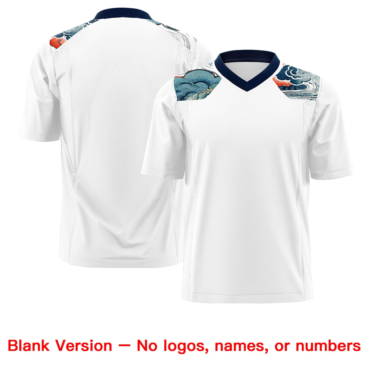 Custom Navy White Ukiyo-e Auspicious Clouds Graffiti Pattern Football Jersey | For Men,For Women | KXKSHOP
