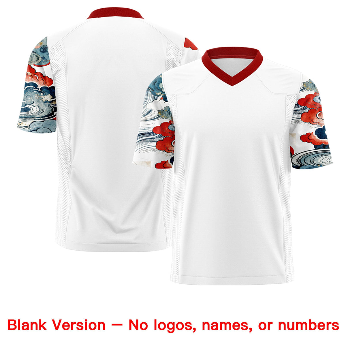 Custom White Red Sleeve Ukiyo-e Auspicious Clouds Graffiti Pattern Football Jersey | For Men,For Women | KXKSHOP
