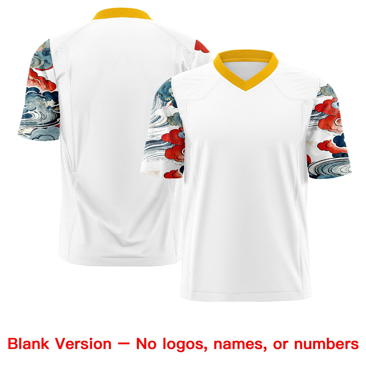 Custom White Yellow Sleeve Ukiyo-e Auspicious Clouds Graffiti Pattern Football Jersey | For Men,For Women | KXKSHOP
