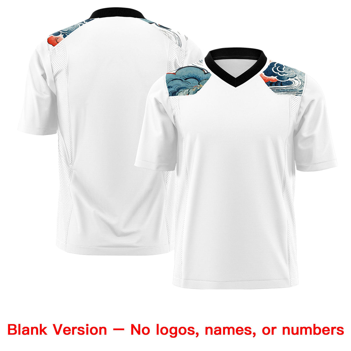 Custom Black White Ukiyo-e Auspicious Clouds Graffiti Pattern Football Jersey | For Men,For Women | KXKSHOP