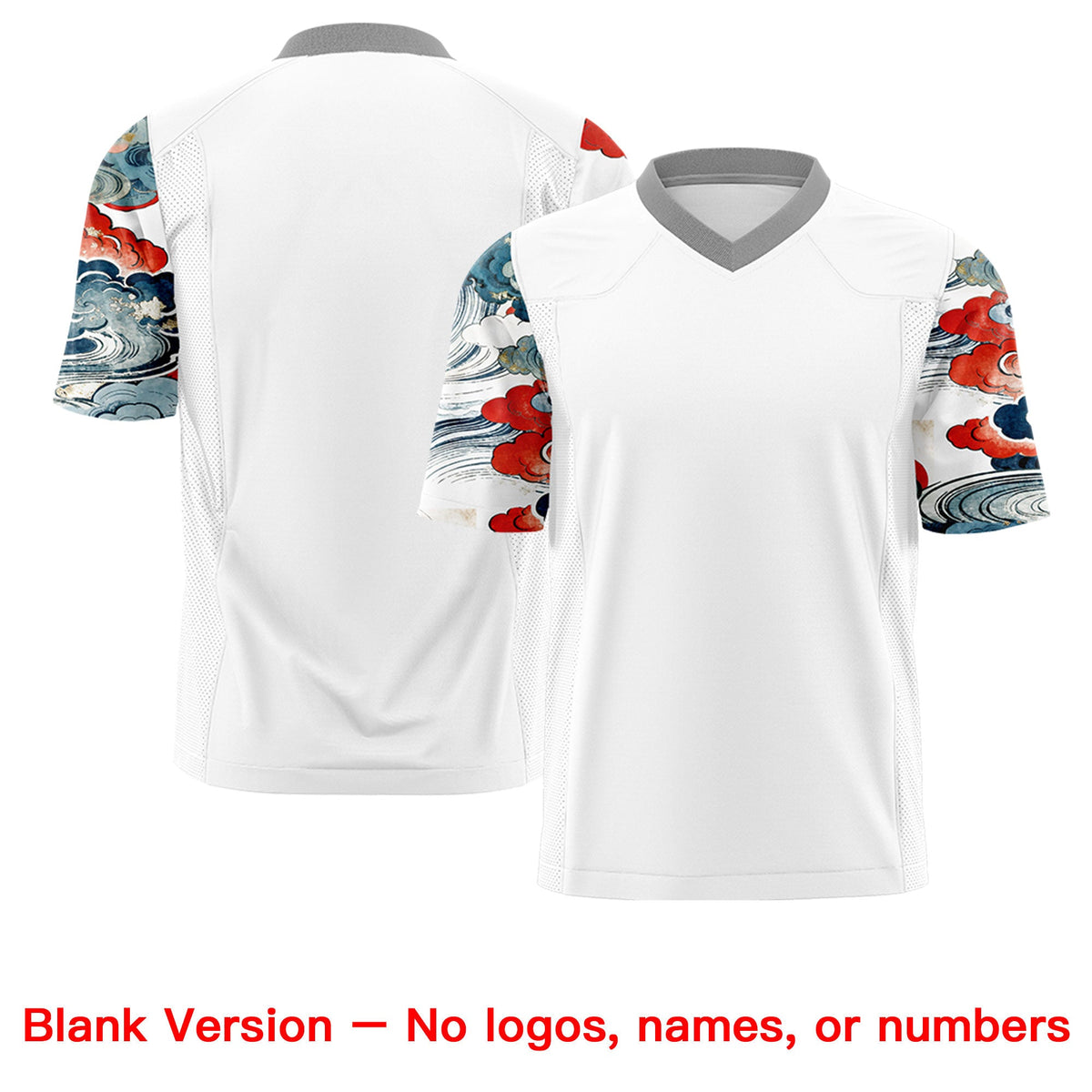 Custom White Gray Sleeve Ukiyo-e Auspicious Clouds Graffiti Pattern Football Jersey | For Men,For Women | KXKSHOP