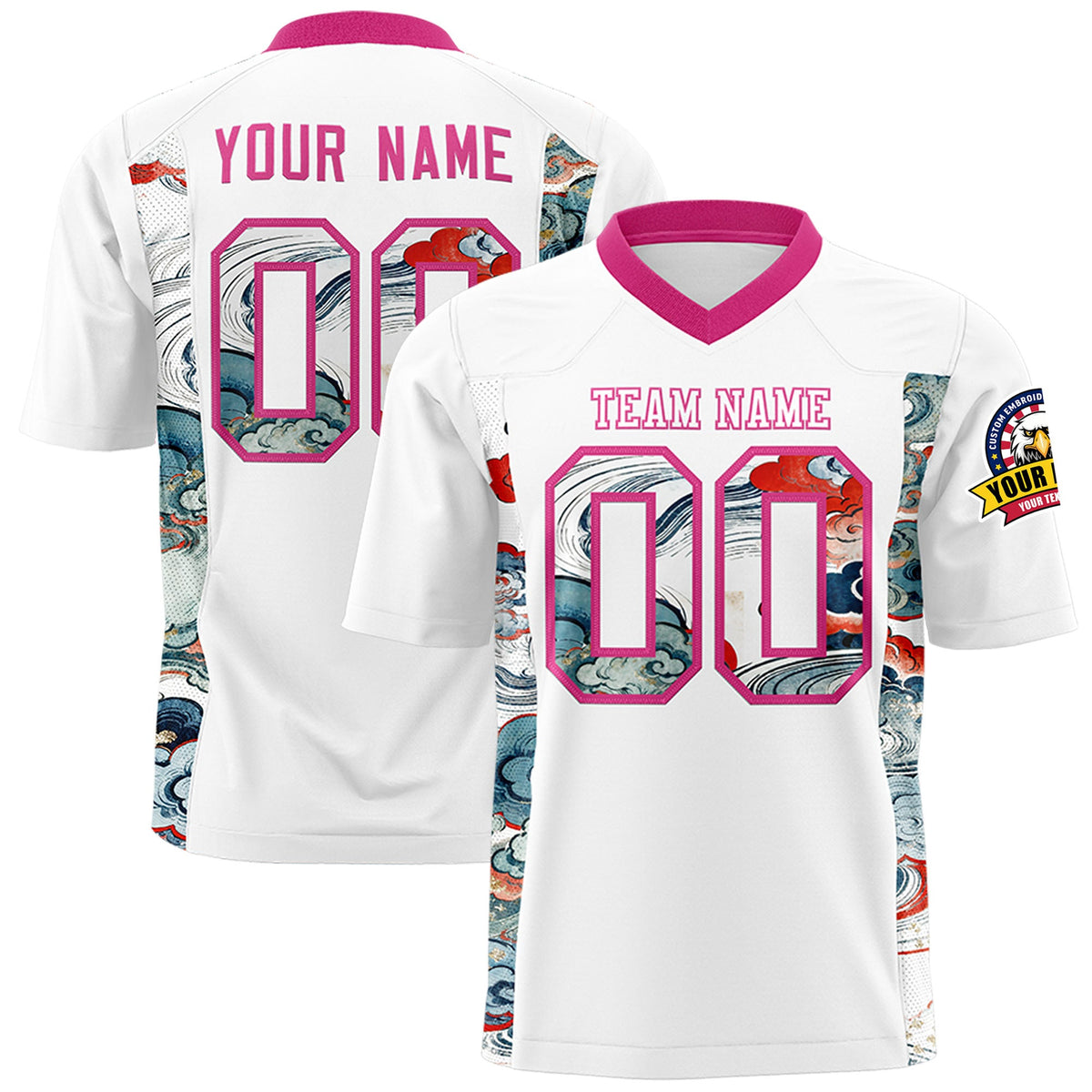 Custom White Rose Red Ukiyo-e Auspicious Clouds Graffiti Pattern Football Jersey | For Men,For Women | KXKSHOP