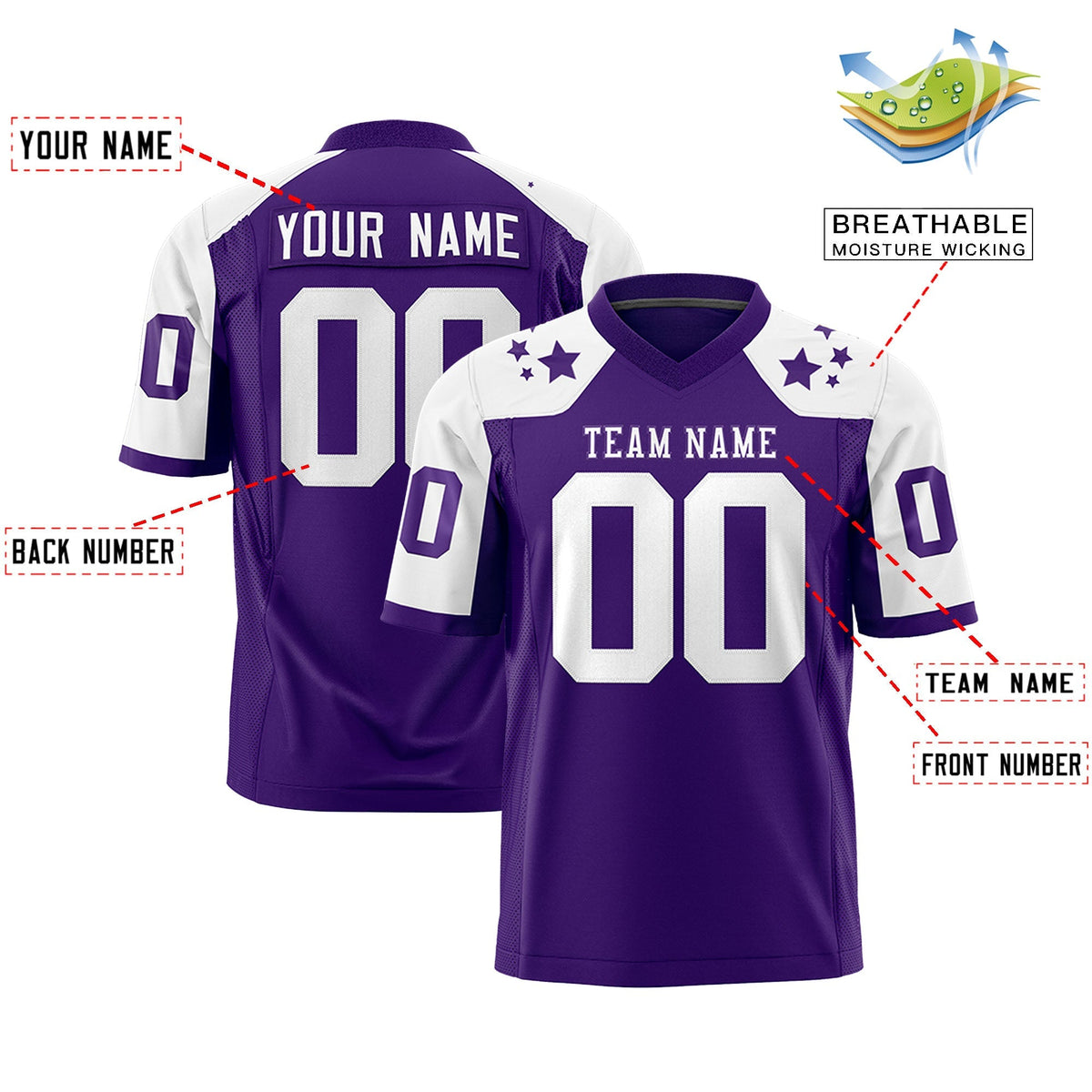Custom Purple White Personalized Shoulder Star Pattern Authentic American Football Jersey