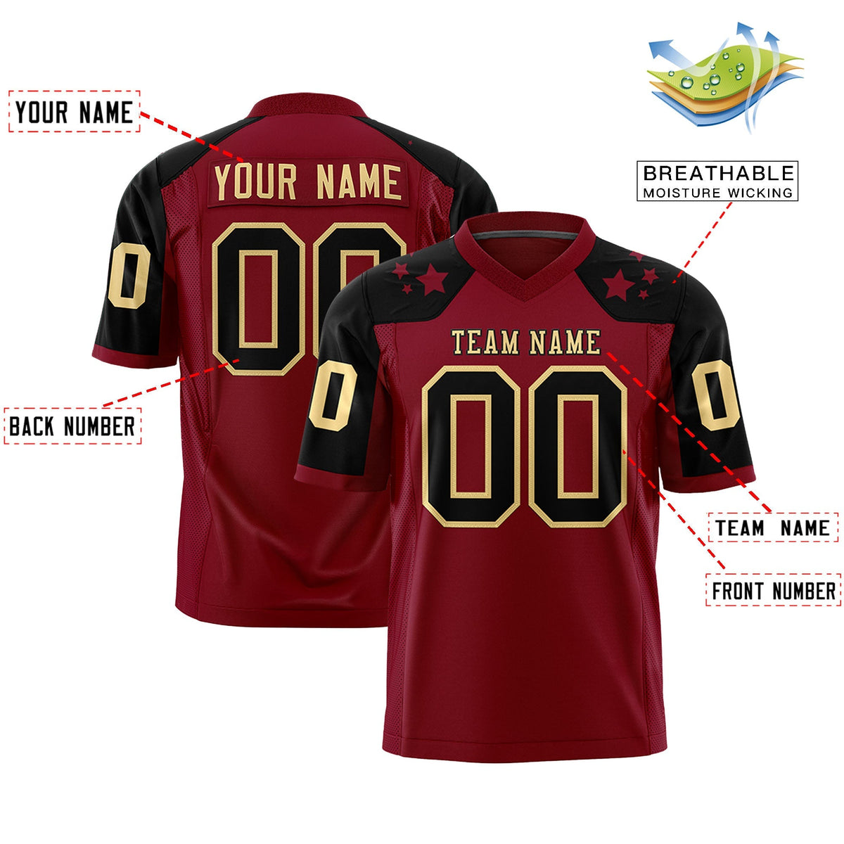 Custom Crimson Khaki Personalized Shoulder Star Pattern Authentic American Football Jersey