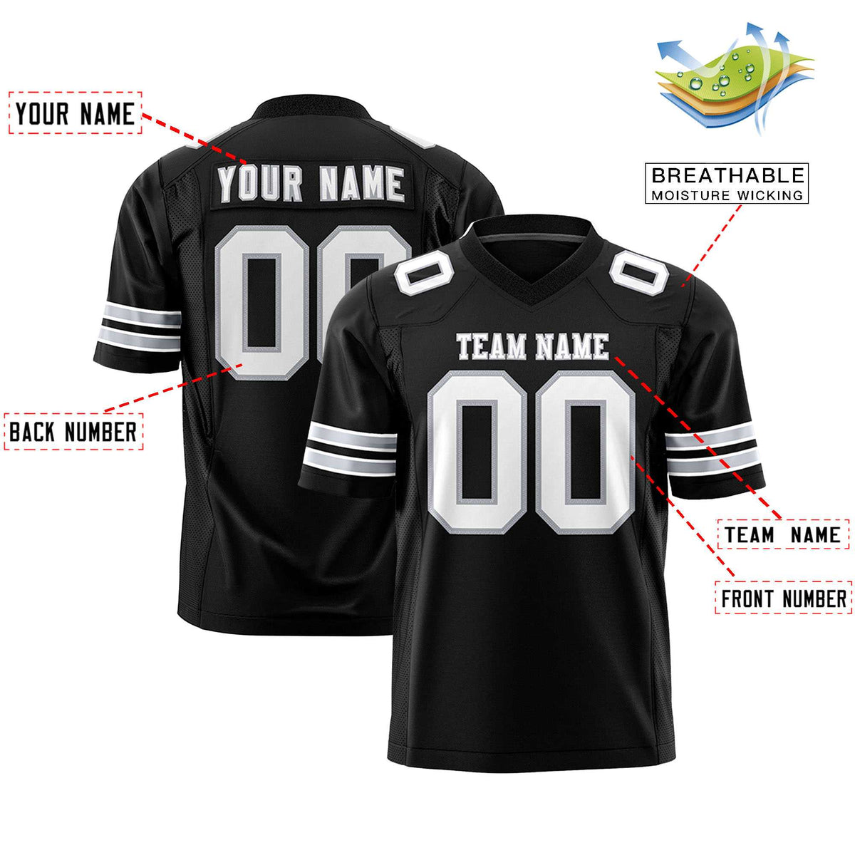 Custom Black White-Gray Personalized Classic Authentic Football Jersey