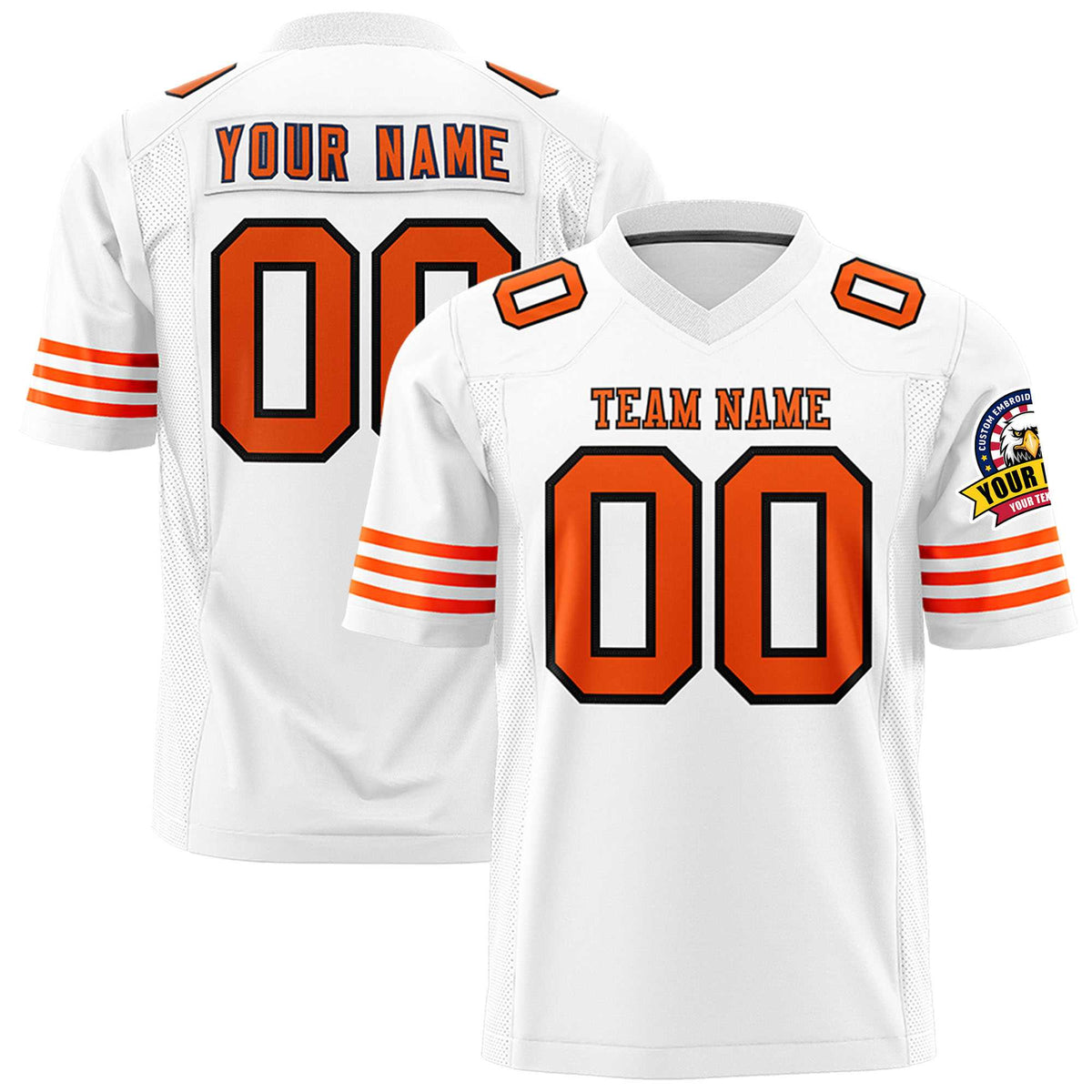 Custom White Orange-Black Personalized Classic Authentic Football Jersey