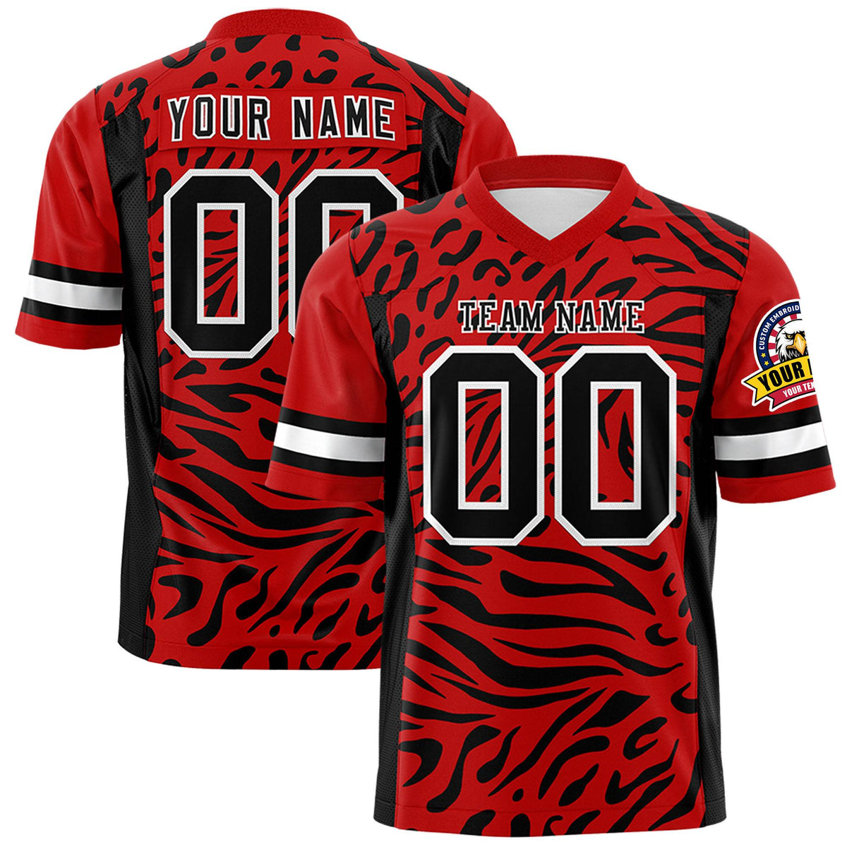 Custom Red Black Personalized Zebra Stripes Pattern Authentic Football Jersey