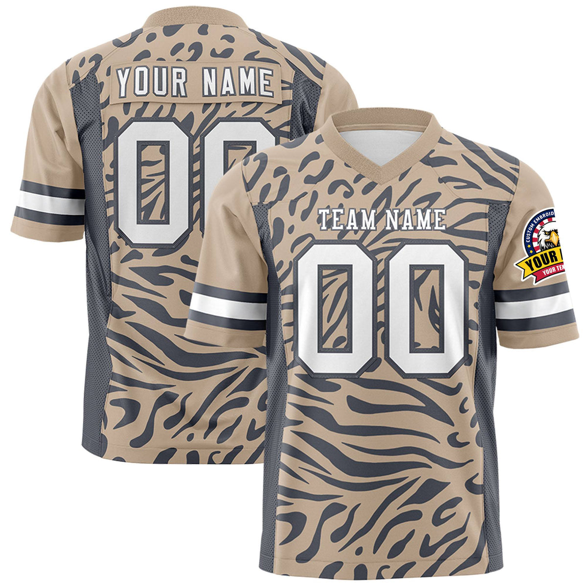 Custom Light Brown Dark Gray Personalized Zebra Stripes Pattern Authentic Football Jersey