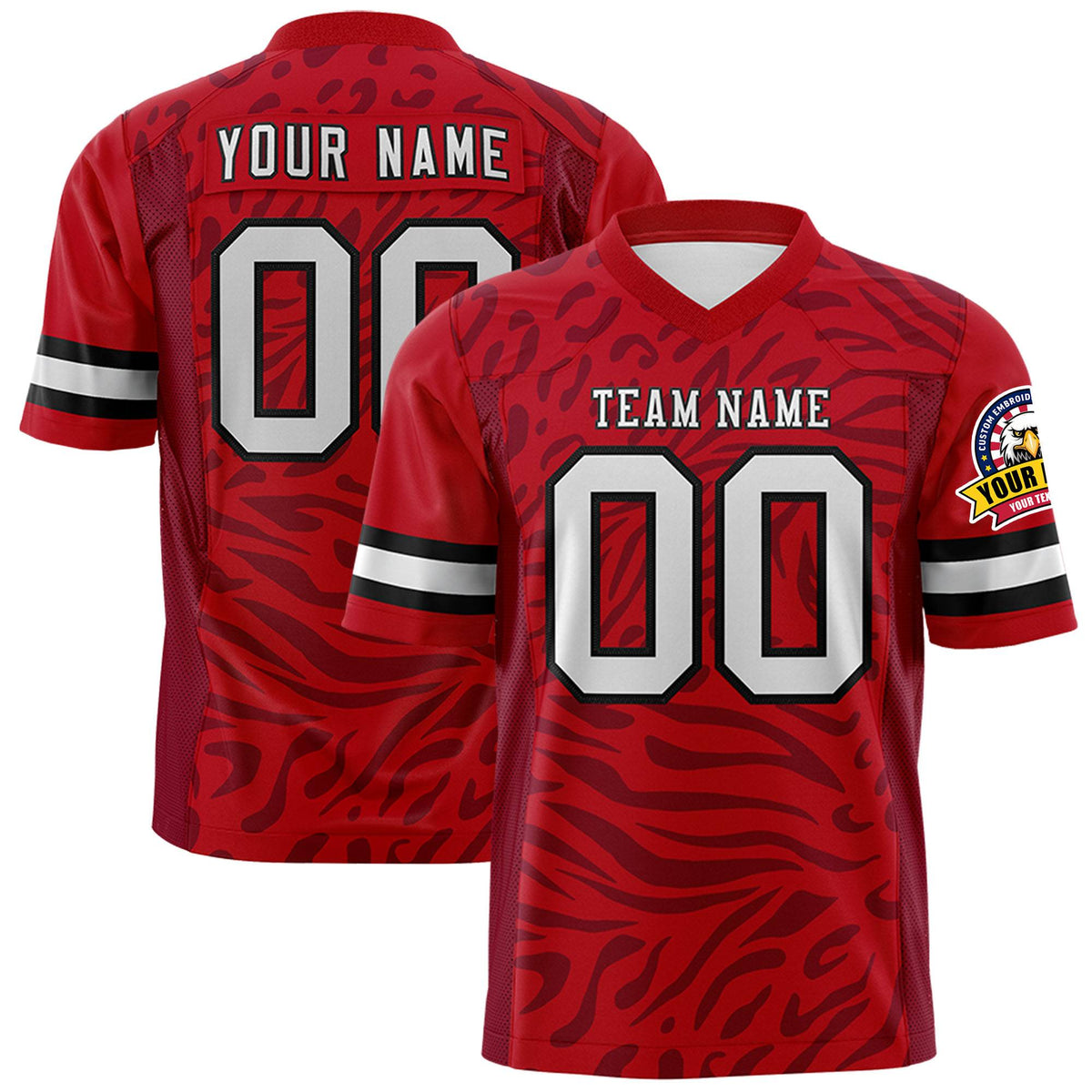 Custom Red Crimson Personalized Zebra Stripes Pattern Authentic Football Jersey