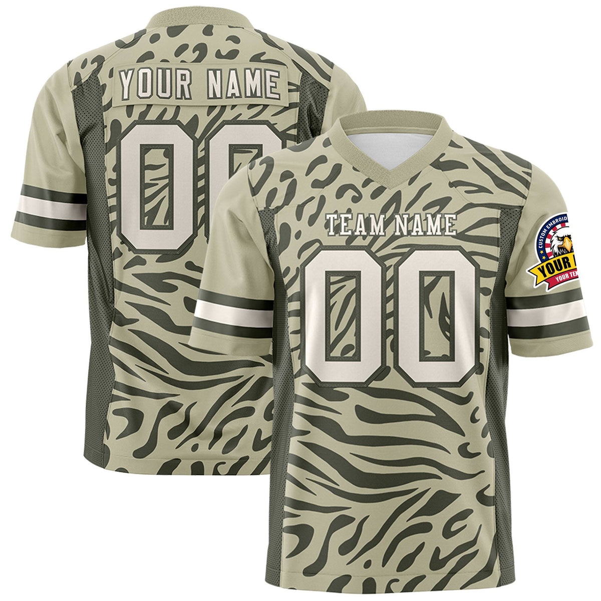 Custom Camel Olive Personalized Zebra Stripes Pattern Authentic Football Jersey