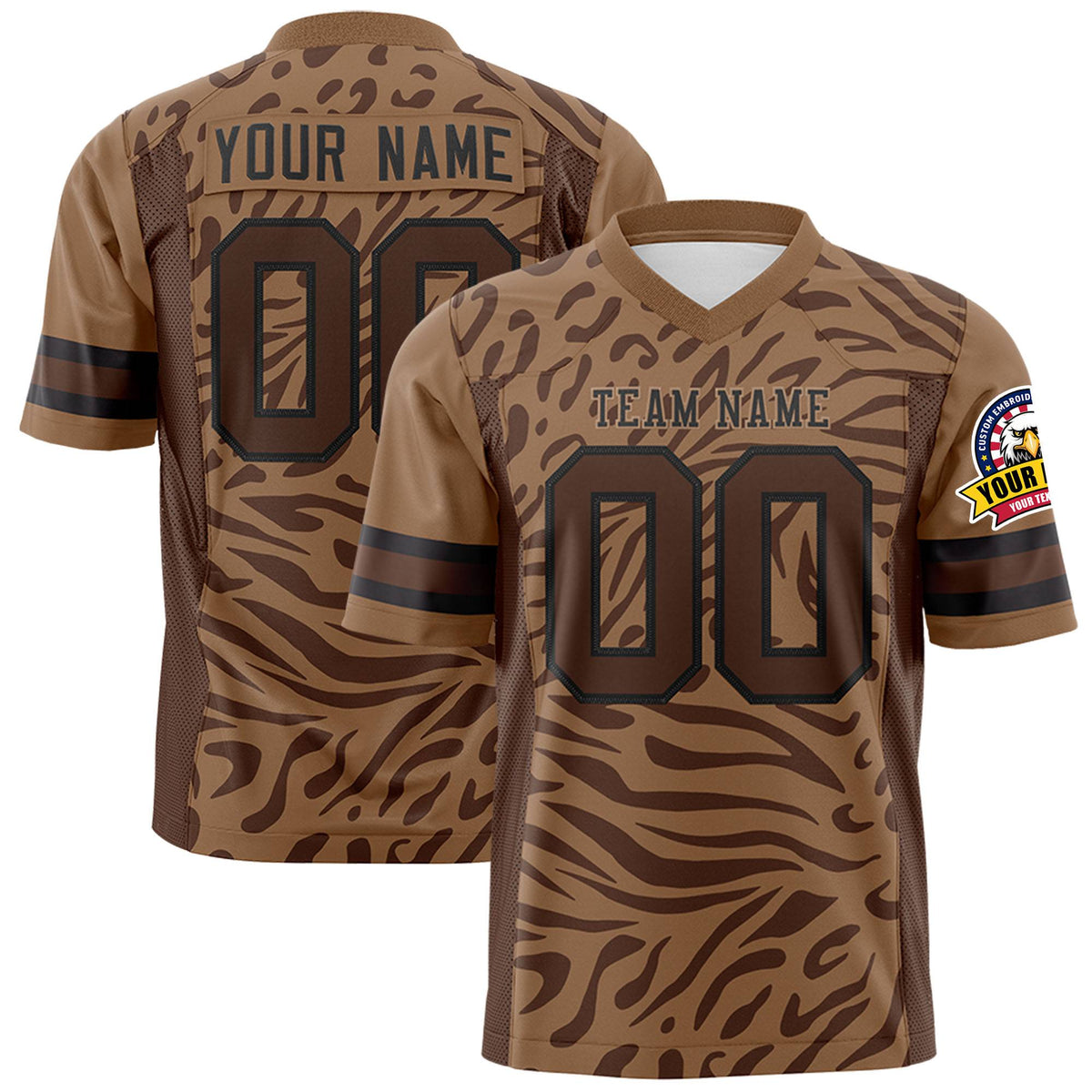 Custom Tobacco Brown Brown Personalized Zebra Stripes Pattern Authentic Football Jersey
