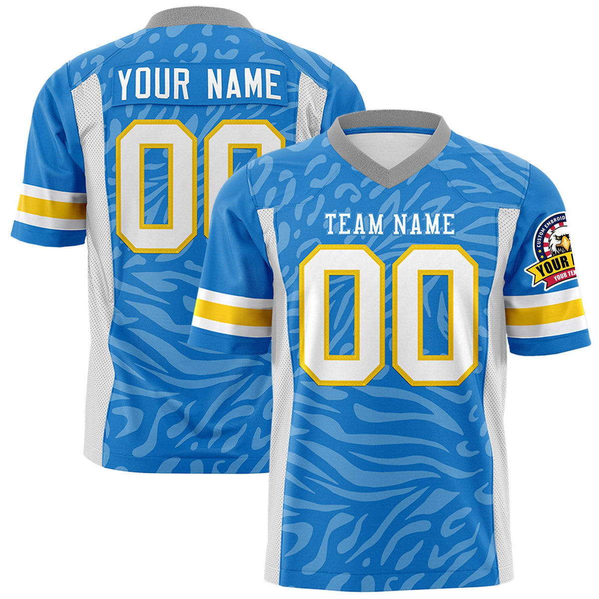 Custom Powder Blue Light Gray Personalized Zebra Stripes Pattern Authentic Football Jersey
