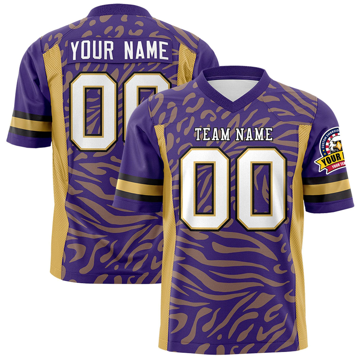 Custom Purple Khaki Personalized Zebra Stripes Pattern Authentic Football Jersey