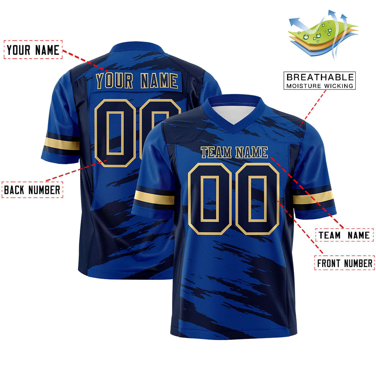 Custom Royal Navy Personalized Scratch Pattern Design Authentic Football Jersey