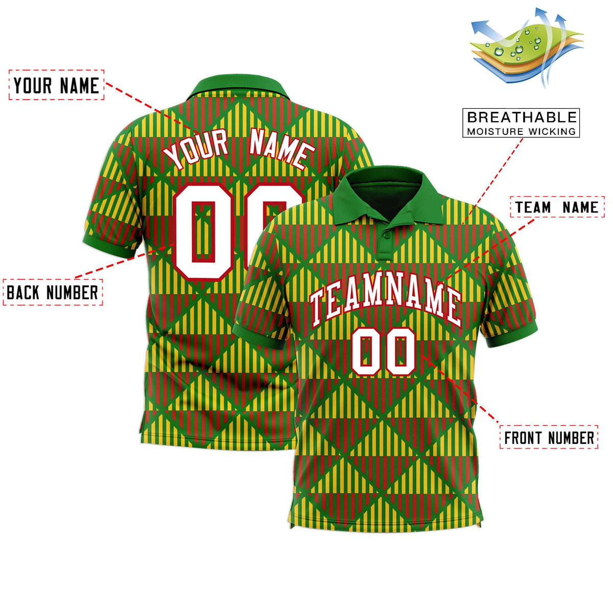 Custom Kelly Green Lingge Sunshine Polo Shirts