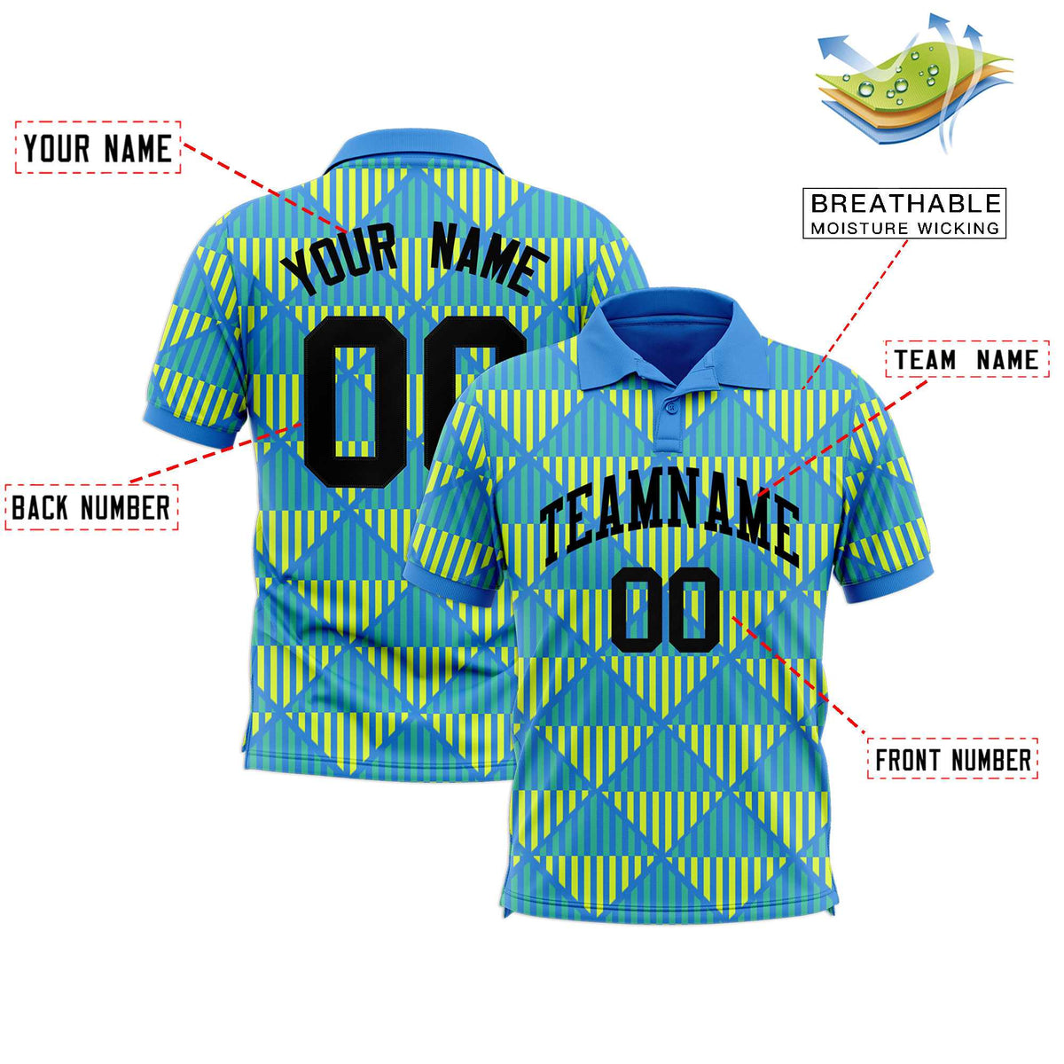 Custom Powder Blue Lingge Sunshine Polo Shirts