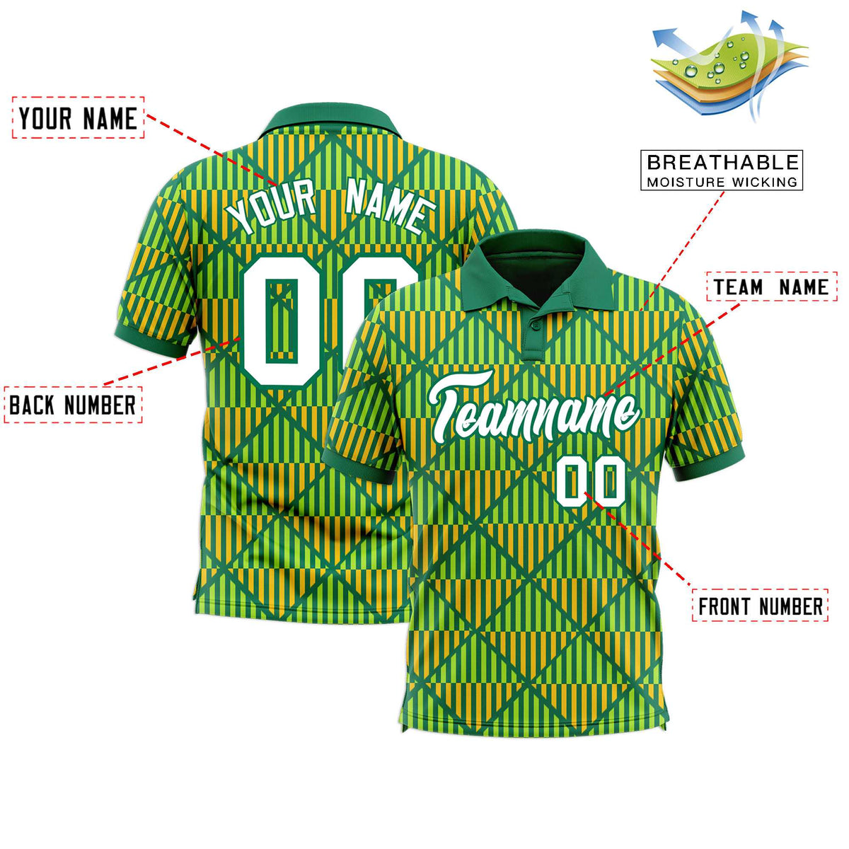 Custom Kelly Green Lingge Sunshine Polo Shirts