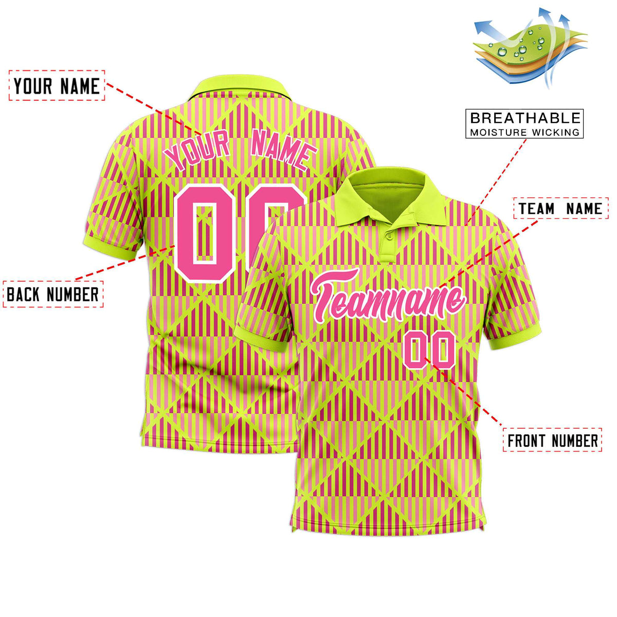 Custom Fluorescent Green Lingge Sunshine Polo Shirts