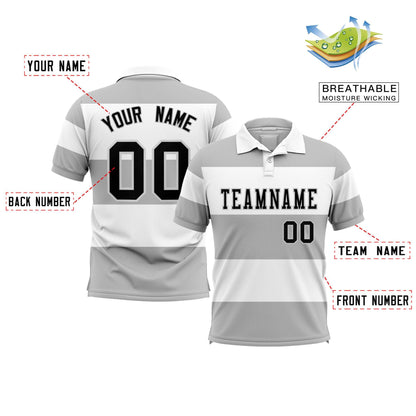 Custom White-Gray Horizontal Stripe Design Performance Polo Shirt