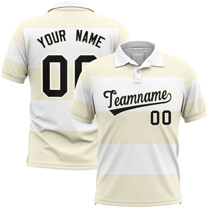 Custom White-Cream Horizontal Stripe Design Performance Polo Shirt
