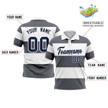 Custom White-Dark Gray Horizontal Stripe Design Performance Polo Shirt